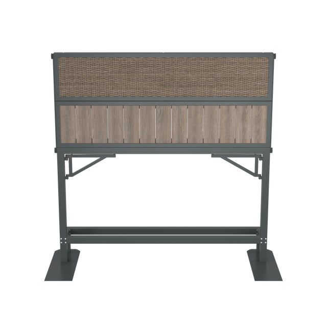 Brown raised privacy screen with powder-coated aluminum footrest and finishes