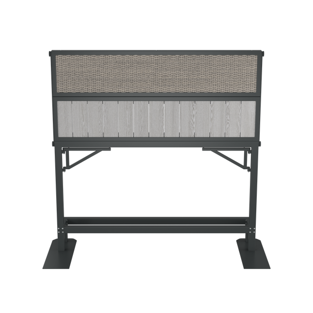 Gray raised privacy screen with powder-coated aluminum footrest and finishes