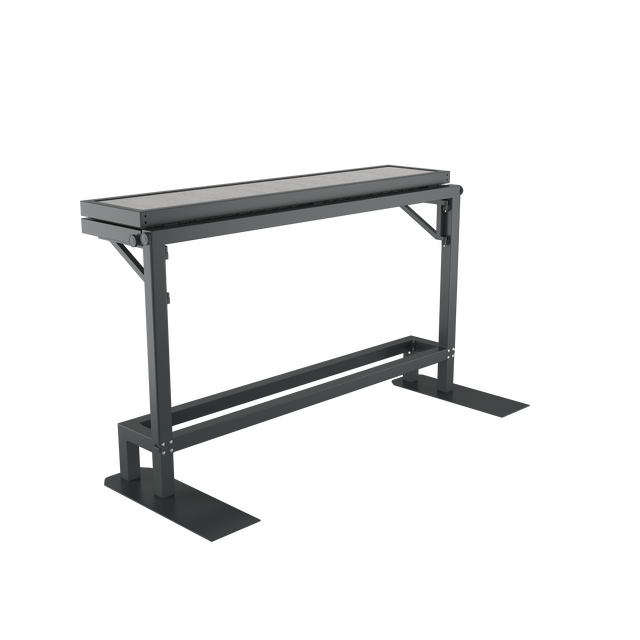 Angled gray folded hot tub bar with powder-coated aluminum footrest and finishes
