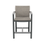 Front of gray high-backed bar chair with armrests and footrest 